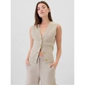 Gap Cashsoft Oatmeal Sweater Vest Cotton Blend Small Quiet Luxury